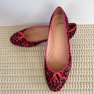 New J Crew Petite Haircalf Kiki Ballet Spotted Peony Size 10 Pink Leopard Flats